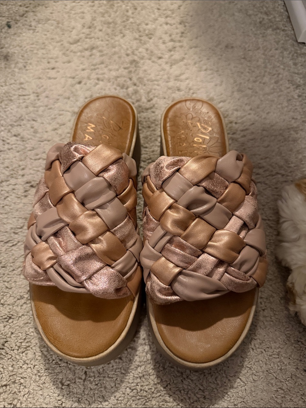 Malibu Woven Slide Mules in Rose Gold and Blush